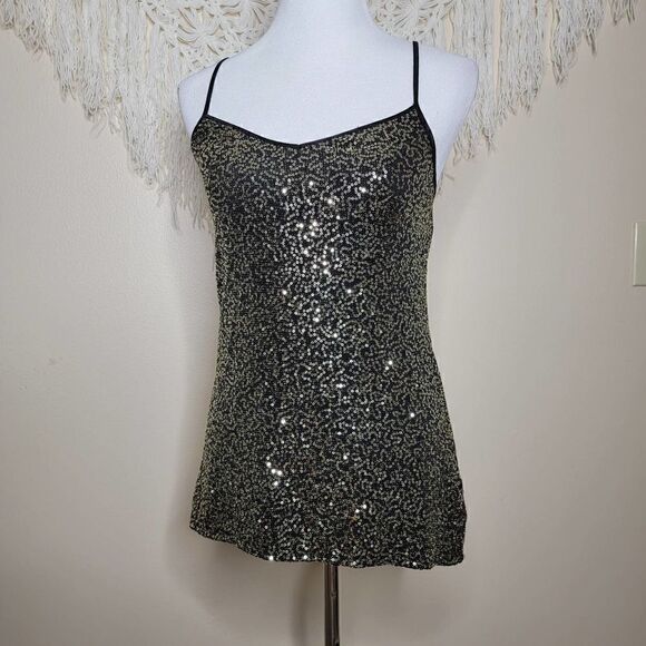 Express Sequin Shimmer Tank Gold Black - Picture 1 of 11